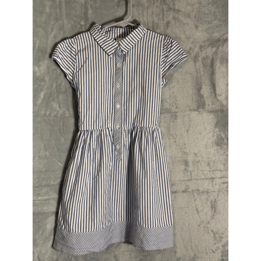 Carters Kid Girls Blue White Striped Cotton‎ Button Front Shirt Dress Size 6-6x